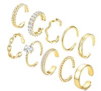 Adramata 10Pcs Bague Femme Or Bague Reglable Plaquées d'or 14 Carats Pouce Bague Empilables Or/Argent Alliance Femme Minimaliste Ouvertes Bagues de Déclaration de Doigt Boho Bague Argent Femme