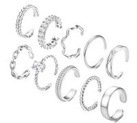 Adramata 10Pcs Bague Femme Or Bague Reglable Plaquées d'or 14 Carats Pouce Bague Empilables Or/Argent Alliance Femme Minimaliste Ouvertes Bagues de Déclaration de Doigt Boho Bague Argent Femme