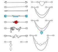 Adramata 13Pcs Piercing Industriel 14G 16G Acier Chirurgical Piercing Oreilles Industriel Piercing Boucles Oreilles Piercing Helix Cartilage Serpent Or Argent Industriel Piercing Bijoux