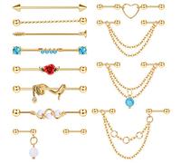 Adramata 13Pcs Piercing Industriel 14G 16G Acier Chirurgical Piercing Oreilles Industriel Piercing Boucles Oreilles Piercing Helix Cartilage Serpent Or Argent Industriel Piercing Bijoux