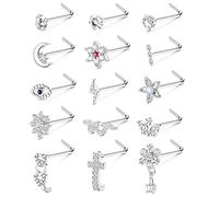 Adramata 15 Pcs 20G Piercing Nez Anneau de Nez pour Femme Homme Piercing Nez en Acier Chirurgical L/Vis en Forme de Serpent Fleur Clous de Nez Argent Or Piercing au Nez Bijoux