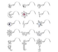 Adramata 15 Pcs 20G Piercing Nez Anneau de Nez pour Femme Homme Piercing Nez en Acier Chirurgical L/Vis en Forme de Serpent Fleur Clous de Nez Argent Or Piercing au Nez Bijoux