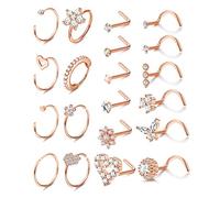 Adramata 20Pcs 20G Nez Anneau Nez Stud Acier Chirurgical Piercing de Nez Anneaux Nez Hoop Anneaux de Lèvres Anneaux de Septum CZ Anneaux de Nez Argent Or Noir pour Femmes Hommes