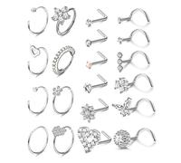 Adramata 20Pcs 20G Nez Anneau Nez Stud Acier Chirurgical Piercing de Nez Anneaux Nez Hoop Anneaux de Lèvres Anneaux de Septum CZ Anneaux de Nez Argent Or Noir pour Femmes Hommes