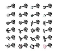 Adramata 24Pcs Boucles d'Oreilles Femme Acier Inoxydable - Piercing Oreille à Vis Tragus Cartilage Helix - Bijoux Papillon Serpent Fleur