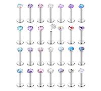 Adramata 28Pcs Piercing Nez Acier Chirurgical, Labret Lèvre sans Fil, Medusa, CZ Opale, Oreille Cartilage Conch, Tragus, Helix - 20G 18G 16G