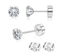 Adramata 2Pcs Boucles d'oreilles Titanium Boucle d'Oreille Femme Or 14 Carats Boucles d'Oreilles Flat Dot, Petite Boule CZ Flat Piercing Titane Oreille Cartilage Helix Piercing Oreille Homme, 2/3/4MM