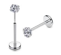 Adramata 2Pcs G23 Titane Piercing Labret Levre Piercing Sans fil Medusa Monroe Piercing Petit Piercing de Lèvre CZ Opale Oreille Piercing 16G 20G Piercing Nez Argent Piercing Helix Piercing Tragus
