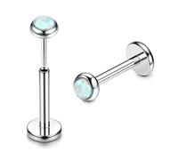 Adramata 2Pcs G23 Titane Piercing Labret Levre Piercing Sans fil Medusa Monroe Piercing Petit Piercing de Lèvre CZ Opale Oreille Piercing 16G 20G Piercing Nez Argent Piercing Helix Piercing Tragus