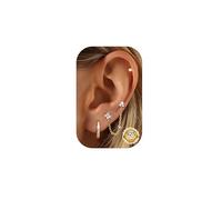 Adramata 4 Paires Boucles d'Oreilles Argent 925 pour Femme Plaquée Or 14 Carats Creoles Femme Piercings Oreille Cartilage Tragus Helix Or/Argent Dangle Chaîne Boucles d'oreilles