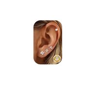Adramata 4 Paires Boucles d'Oreilles Argent 925 pour Femme Plaquée Or 14 Carats Creoles Femme Piercings Oreille Cartilage Tragus Helix Or/Argent Dangle Chaîne Boucles d'oreilles
