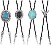 Adramata 4 Pièces Cravate Bolo pour Homme Cowboy de l'Ouest Cravate en Cuir Accessoires de Costumes d'halloween pour Hommes et Femmes