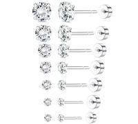 Adramata 7 Paires Threadless Boucles d'Oreilles Femme Homme Acier Inoxydable 2-8 mm CZ Boucles d'Oreilles Plaqué Or 18K Piercing Cartilage Hélix Tragus Piercing Oreille Dos Plat Boucles d'Oreilles,a1