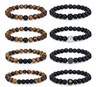 Adramata 8mm Bracelet Oeil de Tigre pour Homme Bracelet en Pierre Naturelle Perles de Yoga Cracelets élastiques en Agate Ensemble de Bracelets pour Hommes Cadeau d'anniversaire pour Homme