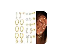 Adramata 9Pairs Boucles d'Oreilles Femme Acier Inoxydable Boucle d'Oreilles Pendante Petit Creoles Or Argent Boucle d'Oreille Clous Tragus Helix Piercing Oreille Boucles d'Oreilles Femme Argent Or