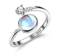 Adramata Bague Femme Argent 925 Pierre de Lune Bague Femme Ouverte Plaquée Blanche 18 Carats Bague de Pouce Réglable Bague Ovale/Ronde/Coeur Brillante Bague Argent pour Femme