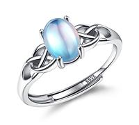 Adramata Bague Femme Argent 925 Pierre de Lune Bague Femme Ouverte Plaquée Blanche 18 Carats Bague de Pouce Réglable Bague Ovale/Ronde/Coeur Brillante Bague Argent pour Femme