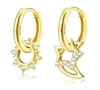 Adramata Boucle d'Oreille Argent 925 - Boucle d'Oreille Enfant Fille, CZ Boucle d Oreille Etoile et Lune, Cartilage Huggie Piercing Oreille Hypoallergéniques Boucles d'Oreilles Pendantes Femme,Sun-G