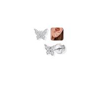 Adramata Boucle d'Oreille Argent 925 Femme Hypoallergénique Boucles d'Oreilles Enfant Fille Boucles d'Oreilles en Fleur Coeur Papillon Petites Boucle d'Oreille Femme Argent/Or