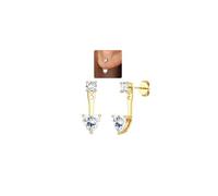 Adramata Boucles d'Oreilles Argent 925 pour Femme Plaquée Or 14 Carats Dangle Boucles d'oreilles, Studs Double Face avec CZ, Hypoallergéniques Créoles Or/Argent Oreille Helix Tragus Piercing Bijoux