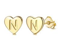 Adramata Boucles d'Oreilles en Argent 925 pour Femme Boucles d'Oreilles Initiale, Lettre Boucles d'Oreilles Enfants Filles, Boucles d'Oreilles Coeur Or/Argent, Cadeaux pour Filles Enfant,G14