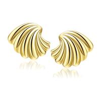 Adramata Boucles d'oreilles Femme, 18K Or Boucles d'oreilles Ailes, Boucles d'oreilles grosses coquilles Hypoallergénique Boucles d'oreilles Femme Or/Argent, Bijoux Cadeau pour Femme Fille,G1
