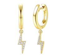 Adramata Boucles d'Oreilles Femme Homme Plaquées Or 14 Carats Papillons Boucles D'oreilles, CZ Boucles d'Oreilles Pendantes Éclair, Hypoallergéniques Percing Cartilage Oreilles Hoop pour Filles,LG