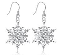 ADRAMATA Boucles d'Oreilles Pendantes Flocon De Neige En Argent Pour Femme Boucles D'Oreilles Pendantes Plaquées Or Blanc 18K Bijoux Argent Poli Boucles d'Oreilles, Avec Boîte Cadeau