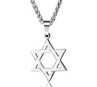 Adramata étoile de David Pendentif Collier pour Hommes Femmes en Acier Inoxydable Bijoux juifs Collier hexagramme 20 "Or/Noir/Argent