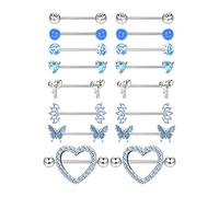 Adramata Piercing Teton Femme en Acier Chirurgical - 8 Paires 14G Mamelon Cœur Papillon Anneaux, Bijoux Corps avec Langue