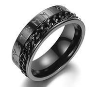 Adreamz Bague tournante en acier inoxydable brossé pour homme et femme, 8 mm, pour soulager l'anxiété, clé grecque, runes viking, centre d'engrenage, bague de mariage confortable, Métal, Aucune pierre