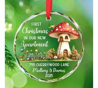 Adresse personnalisée Premier Noël dans notre nouvel appartement en verre, 1er Noël dans notre appartement Souvenir Ornements 2025, décoration de Noël personnalisée pour pendaison de crémaillère avec
