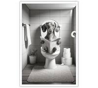 ADRHGCY Poster amusant de teckel - Décoration murale d'animal dans les toilettes assis sur les toilettes et lisant un journal - Décoration murale pour salle de bain, maison, chambre à coucher, dortoir
