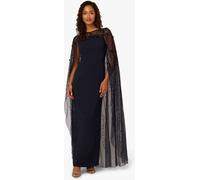 Adrianna Papell Adrianna Papell Blue Bead Cape Crepe Long Dress Blue 52