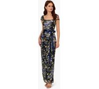 Adrianna Papell Adrianna Papell Blue Cascading Floral Column Gown Blue 12