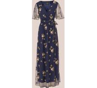 Adrianna Papell Adrianna Papell Blue Embroidered Flutter Dress Blue Large