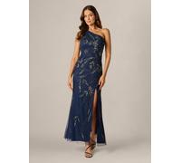 Adrianna Papell Adrianna Papell Blue Studio Bead Mesh Long Dress Blue EU 40 (UK 12)