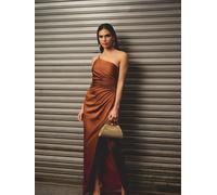 Adrianna Papell Adrianna Papell Brown Adrianna By Stretch Satin Long Dress Brown EU 38 (UK 10)