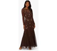 Adrianna Papell Adrianna Papell Brown Studio Bead Long Sleeve Dress Brown 36