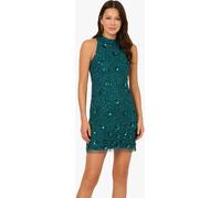 Adrianna Papell Adrianna Papell Green Bead Mesh Halter Shift Dress Green 10