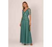 Adrianna Papell Adrianna Papell Green Studio Beaded Mesh Long Dress Green 14