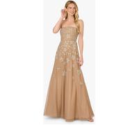 Adrianna Papell Adrianna Papell Natural Strapless Beaded Mesh Dress Natural EU 34 (UK 6)