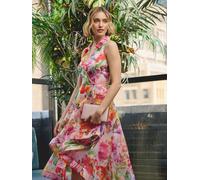 Adrianna Papell Adrianna Papell Pink Printed High Low Dress Pink 8