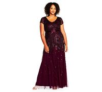 Adrianna Papell Robe Longue Perlée Col en V avec Manches Courtes et Taille Robe Femme