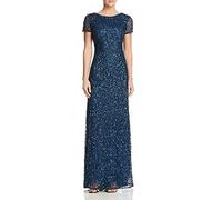 Adrianna Papell Short-Sleeve All Over Sequin Gown Robe, Bleu foncé, 40 Femme