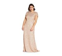 Adrianna Papell Short-Sleeve All Over Sequin Gown Robe, Champagne/Or, 42 Femme