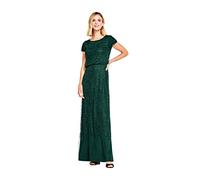 Adrianna Papell Short Sleeve Blouson Beaded Gown Robe, Émeraude poussiéreuse, 44 Femme