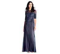 Adrianna Papell Women's 3/4 Sleeve Beaded Illusion Gown with Sweetheart Neckline, Navy, 12