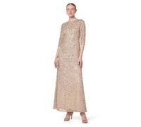 Adrianna Papell Women's 3/4 Sleeve Scoop Back Beaded Gown, Champagne/Silver, 8