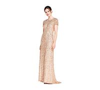 Adrianna Papell Women's Short-Sleeve All Over Sequin Gown, Champagne/Gold, 18